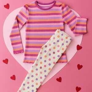 Sweet Dreams & Dots Pajama Set – Rainbow Stripes + Confetti Polka Pants NWT 4T